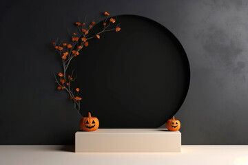 Poster - Halloween background with podium copy space for product display. 3D rendering Generative ai