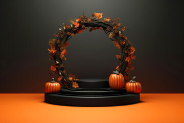 Poster - Halloween background with podium copy space for product display. 3D rendering Generative ai