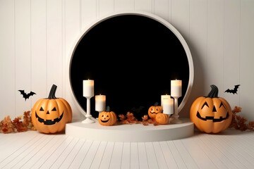 Poster - Halloween background with podium copy space for product display. 3D rendering Generative ai