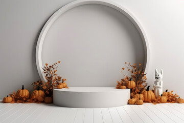 Poster - Halloween background with podium copy space for product display. 3D rendering Generative ai