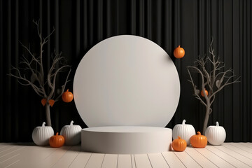 Poster - Halloween background with podium copy space for product display. 3D rendering Generative ai