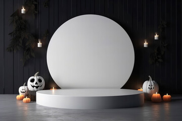 Poster - Halloween background with podium copy space for product display. 3D rendering Generative ai