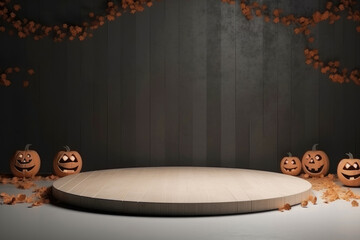 Poster - Halloween background with podium copy space for product display. 3D rendering Generative ai