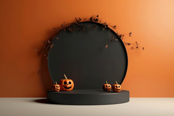 Poster - Halloween background with podium copy space for product display. 3D rendering Generative ai