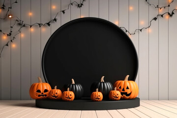 Poster - Halloween background with podium copy space for product display. 3D rendering Generative ai