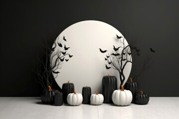 Poster - Halloween background with podium copy space for product display. 3D rendering Generative ai