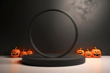 Poster - Halloween background with podium copy space for product display. 3D rendering Generative ai