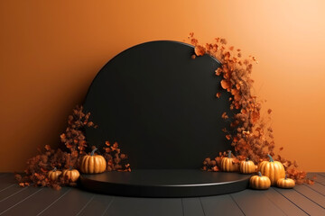 Poster - Halloween background with podium copy space for product display. 3D rendering Generative ai