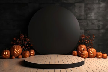 Poster - Halloween background with podium copy space for product display. 3D rendering Generative ai