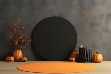 Poster - Halloween background with podium copy space for product display. 3D rendering Generative ai