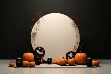 Poster - Halloween background with podium copy space for product display. 3D rendering Generative ai