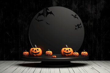 Poster - Halloween background with podium copy space for product display. 3D rendering Generative ai
