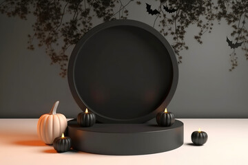 Poster - Halloween background with podium copy space for product display. 3D rendering Generative ai