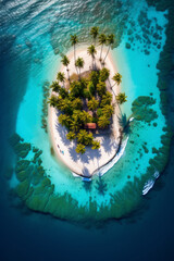 Wall Mural - Aerial view of a small Caribbean island in turquoise water