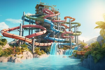 Poster - Colored water park slides without people