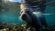 © Neuro architect - fur seals in the water among plastic bottles and garbage, concept: pollution of nature and water bodies. Danger of plastic for animals and birds. Illustration, Generative AI