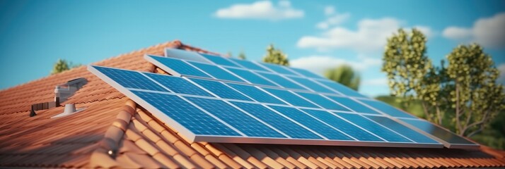 Aufkleber - Close up of solar panels on the roof at home. Sustainable and clean energy concept.