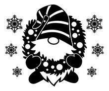 Gnome Silhouette Christmas Decor. Clip Art Ornament Vector Illustration Isolated