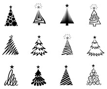 Tree Silhouette Collection, Christmas Clip Art Holiday Decor Vector Illustration