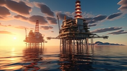 Poster - Oil rig type, Drilling rig in Sea drilling offshore well for oil and gas, Production industry.