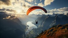Paraglider Soaring Above Rugged Mountain Landscapes. Cool Wallpaper	