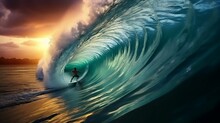 Surfer Riding A Massive Wave.cool Wallpaper	