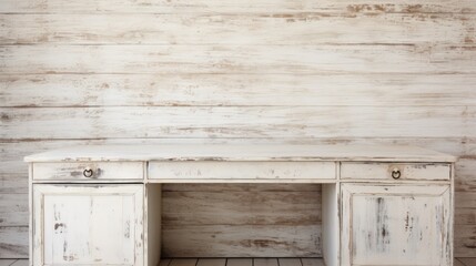 Canvas Print - Background texture of a vintage, white wooden desk.