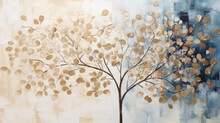 Blue, Beige, And Brown Abstract Tree Art In Acrylic, Perfect For Home Décor.