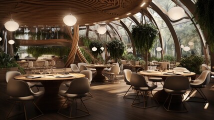 3D representation of indoor dining space.