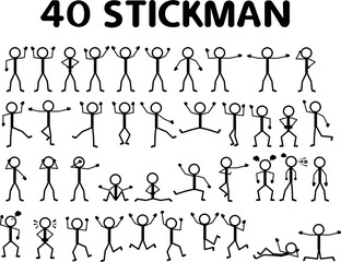 40 stickman set, pictogram, stick figure