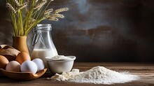 Ingredients For Bakery-making Pancakes Flour Milk Sugar Eggs