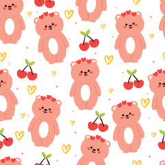 seamless pattern cartoon bears with cherry. cute animal wallpaper illustration for gift wrap paper