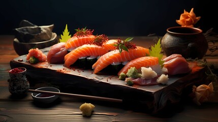 Wall Mural - Platter of Japanese cuisine, Sushi Roll