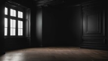 Negative Space In Empty Elegant Dark Room At Night With Copy Space And Blank Wall