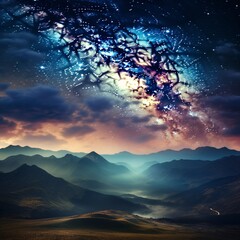 Wall Mural - The Milky Way painting the night sky, stars glittering like diamonds, an awe-inspiring view of the cosmos.