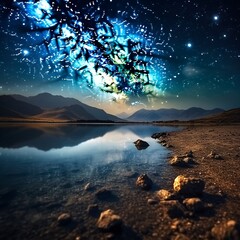Wall Mural - The Milky Way painting the night sky, stars glittering like diamonds, an awe-inspiring view of the cosmos.