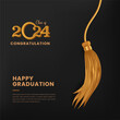© andinur - Class of 2024 golden tassel graduation party education for collage with black background