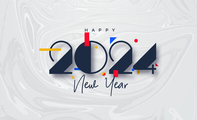 Canvas Print - Happy new year 2024 number, greeting and celebration of happy new year with unique numbers and colorful objects. Premium vector design for calendar 2024.