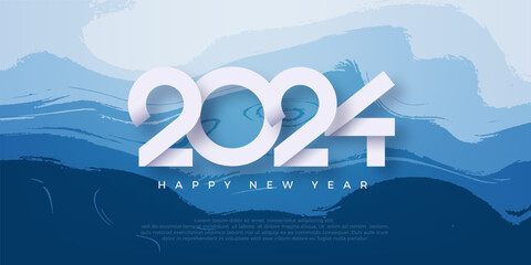 Canvas Print - Happy new year 2024, With white unique numbers on blue background. Premium vector design for, poster, calendar, banner and greeting.