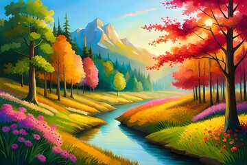 Wall Mural - landscape with trees generated ai