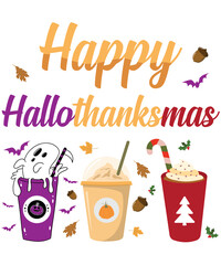 Wall Mural - Happy Hallothanksmas Halloween Thanksgiving Christmas