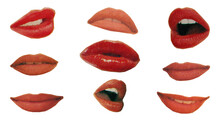 Cutout Vintage Magazine Women's Mouths, Collection Of Different Designs From Vintage 90's Magazine, Png Isolated On Transparent Background
