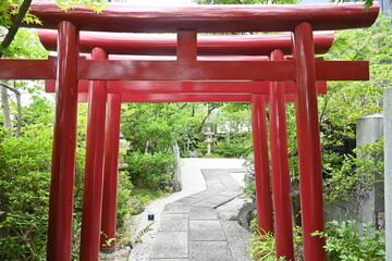 Sticker - Vermilion torii of a Japanese shrine. Vermilion is used because the ancient Japanese wished the color of the image of the sun (god) to bring the dynamism of life.