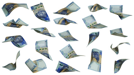 Aufkleber - 3D rendering of 2023 South African rand notes flying in different angles and orientations isolated on transparent background
