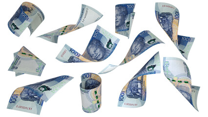 Aufkleber - 3D rendering of 2023 South African rand notes flying in different angles and orientations isolated on transparent background