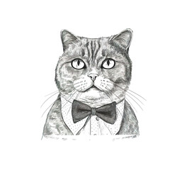 Wall Mural - Portrait of scottish fold cat in bow tie gentleman. Vector illustration design.