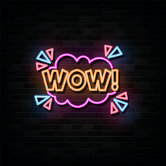 Wall Mural - WOW Text Neon Signs Vector Design Template Neon Style