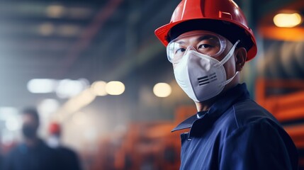 Poster - engineer in the factory business wearing a safety helmet