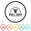  Bull head logo template. Set icons in color circle buttons