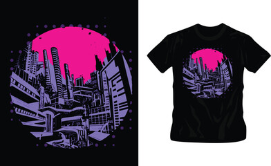 Wall Mural - Futuristic cityscapes, robotic elements, landscapes, city landscapes t-shirt design editable template